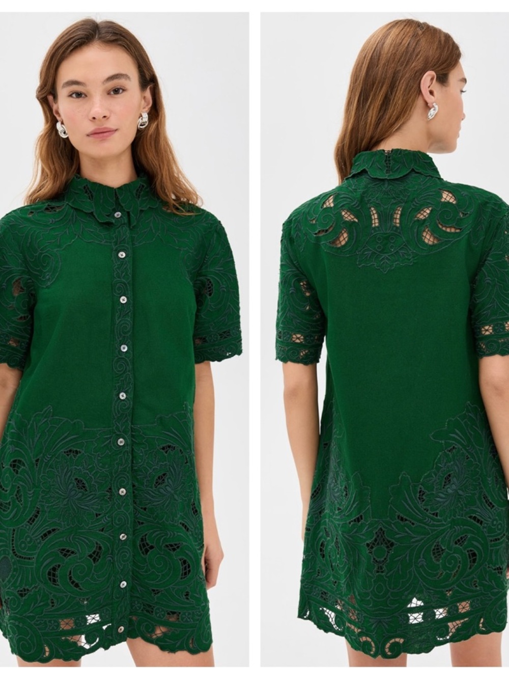 Sea New York Ceci Embroidery Shirt Dress in Green